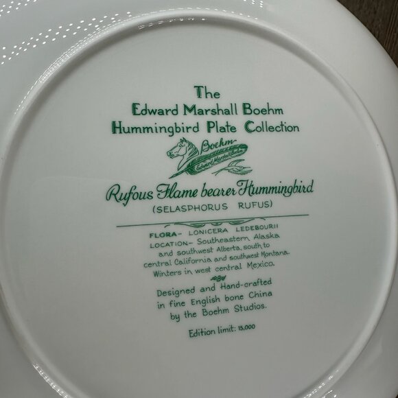 Vtg Boehm Bone Porcelain Rufous Flame Bearer Hummingbird Plate Collection White - Picture 4 of 7